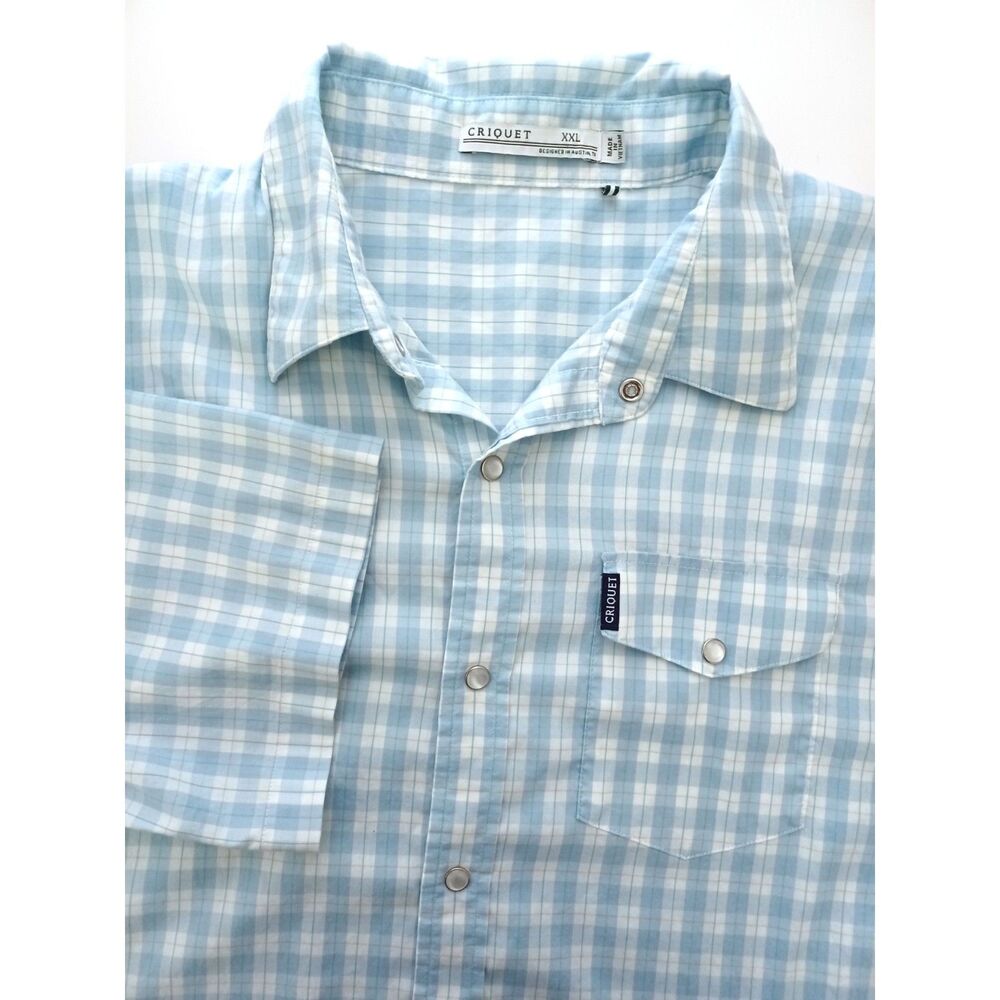 CRIQUET Pearl Snap Shirt Western XXL Plaid Short Sleeve Outdoor Dadcore Casual